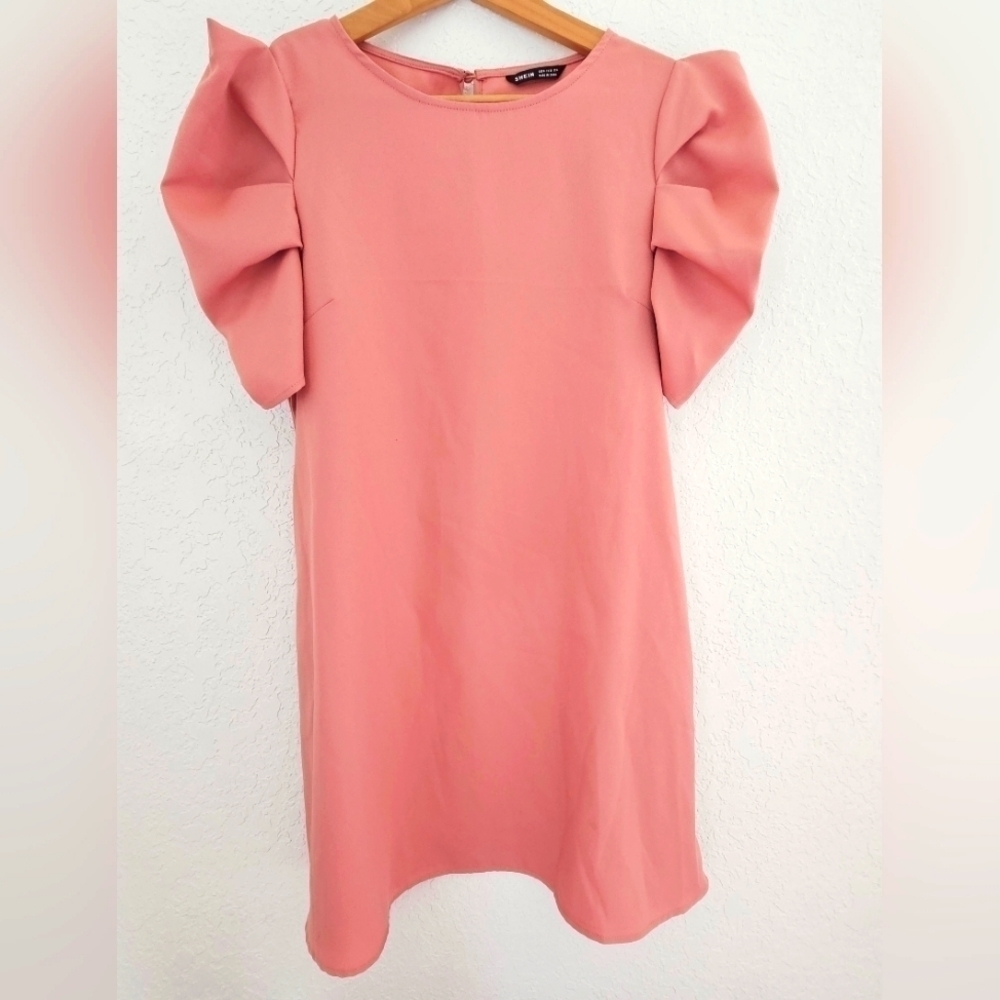SHEIN Unity Puff Sleeve Keyhole Back Tunic Medium Dress NWOT